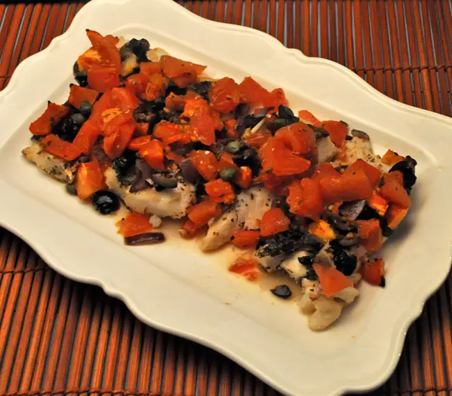 Baked Cod with Capers, Tomatoes