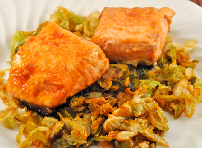 Skillet Salmon with Stir-Fried Cabbage