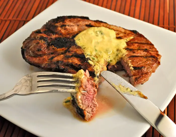 Grilled Lamb Steak, Mustard Butter