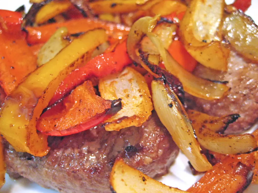 Burgers with Peppers & Onions