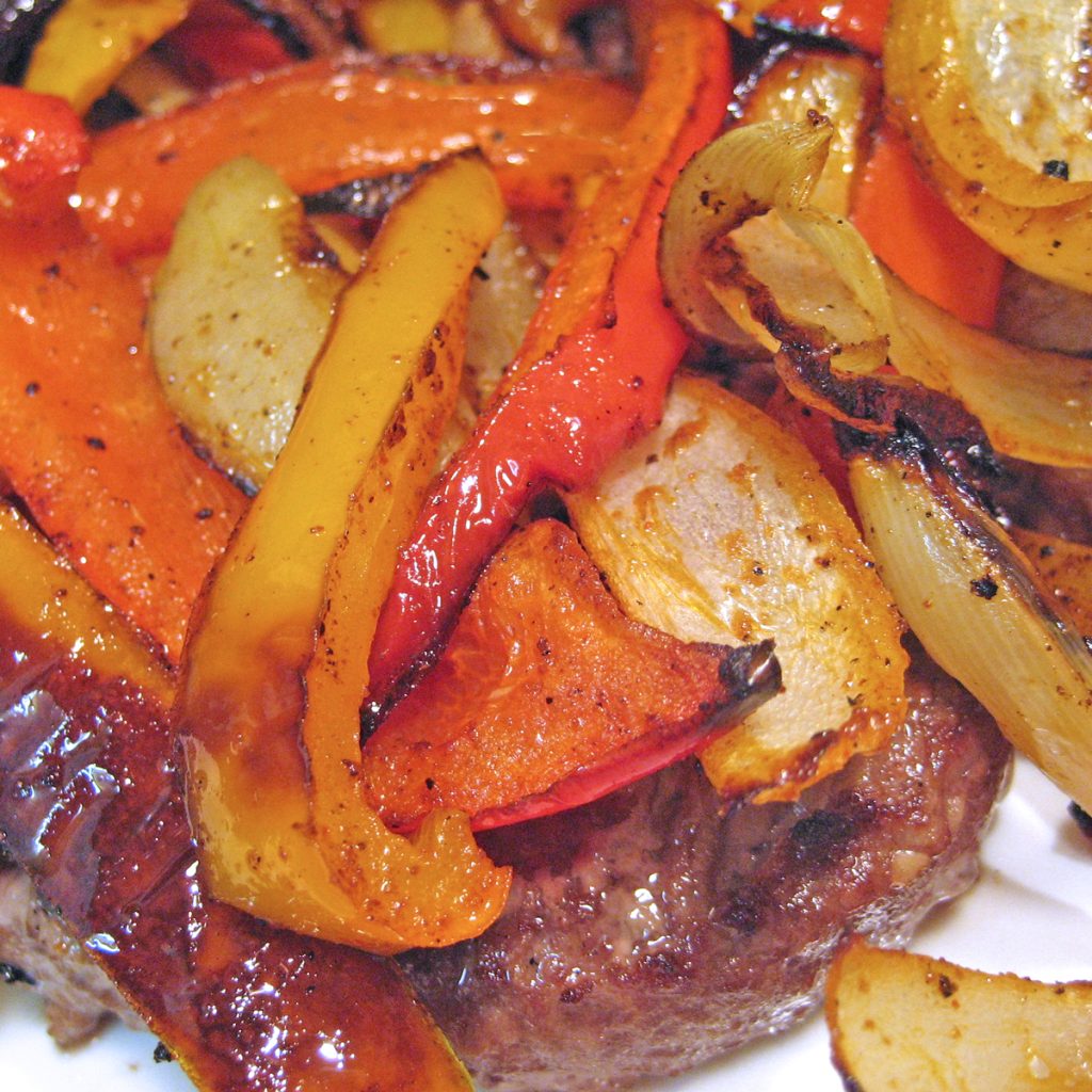 Burgers with Peppers & Onions
