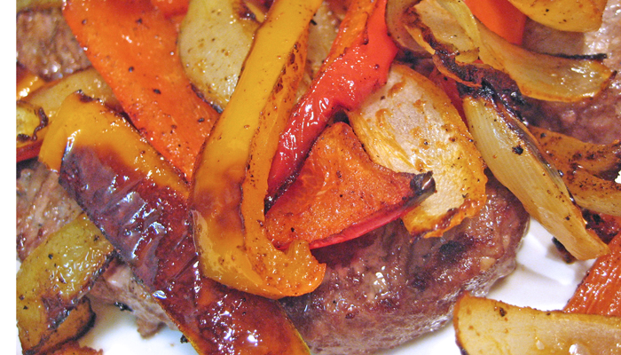 Burgers with Onions & Peppers